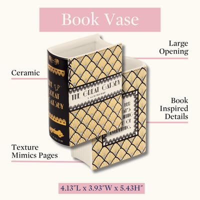 Steel Mill & Co Original Book-Shaped Decorative Vase, Ceramic Vases for Home Decor, Cute Bookshelf Decor, Unique Vase for Book Lovers (Large - Pride and Prejudice)