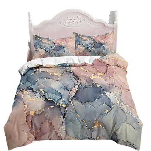 Marble Bedding Set King/Queen Grey Gold Marble Duvet Cover Men Adults Modern Abstract Art Soft Quilt Cover with Pillowcases Home Textiles for Children (US King,1)