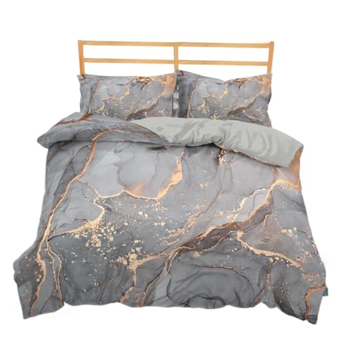 Marble Bedding Set King/Queen Grey Gold Marble Duvet Cover Men Adults Modern Abstract Art Soft Quilt Cover with Pillowcases Home Textiles for Children (US King,1)