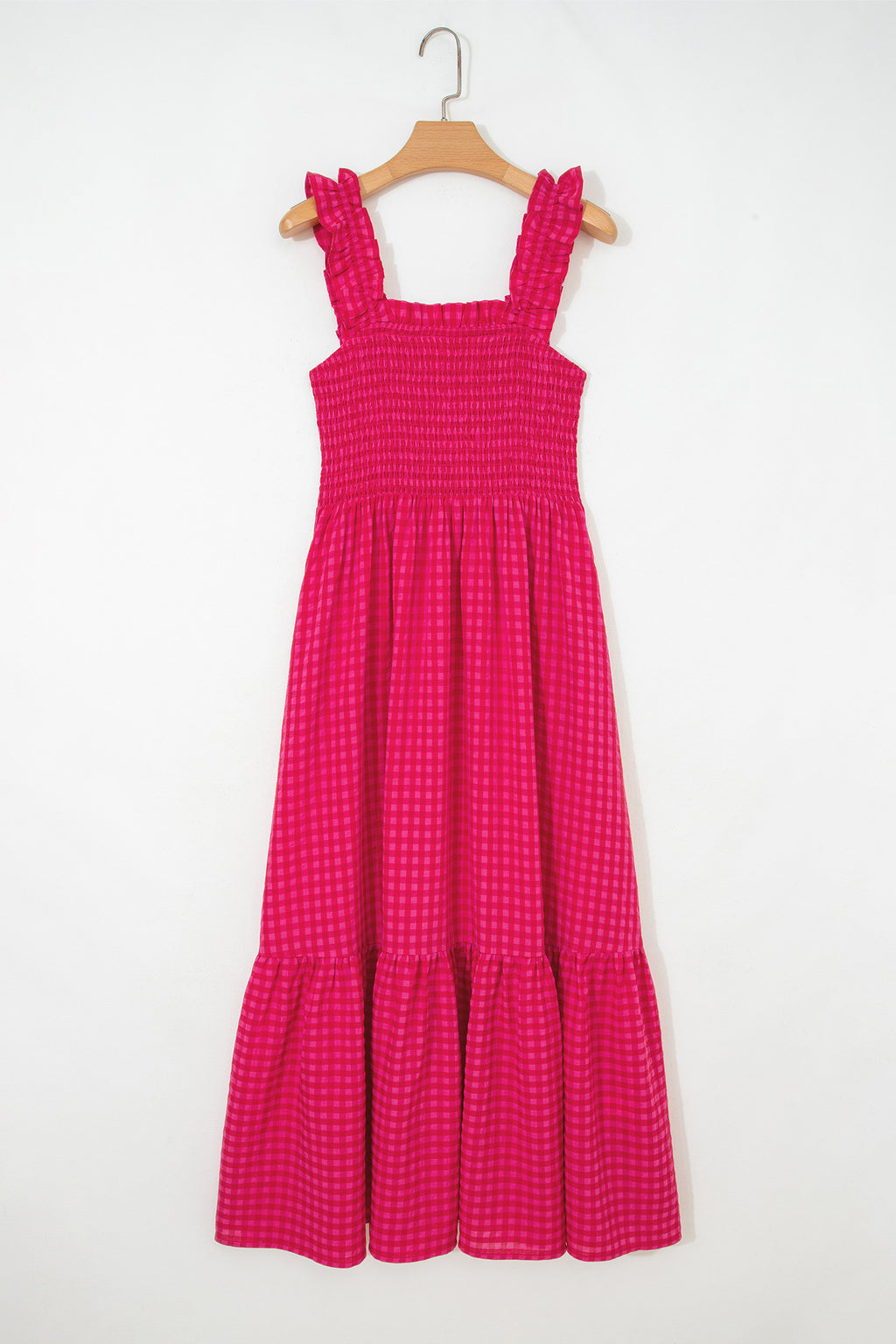 Red Plaid Square Neck Fit-and-flared Vacation Sundress