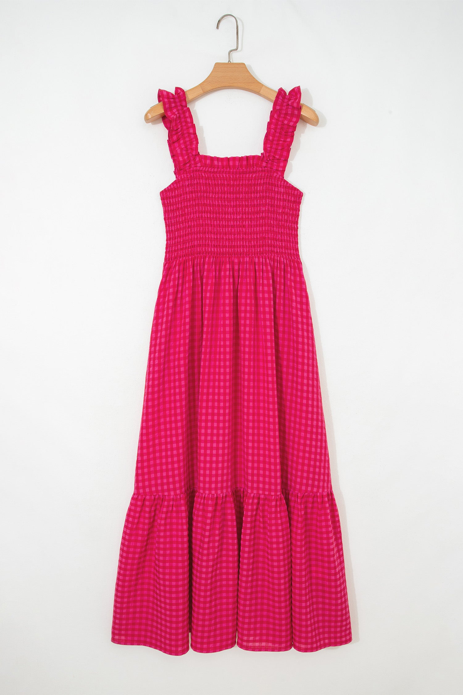 Red Plaid Square Neck Fit-and-flared Vacation Sundress