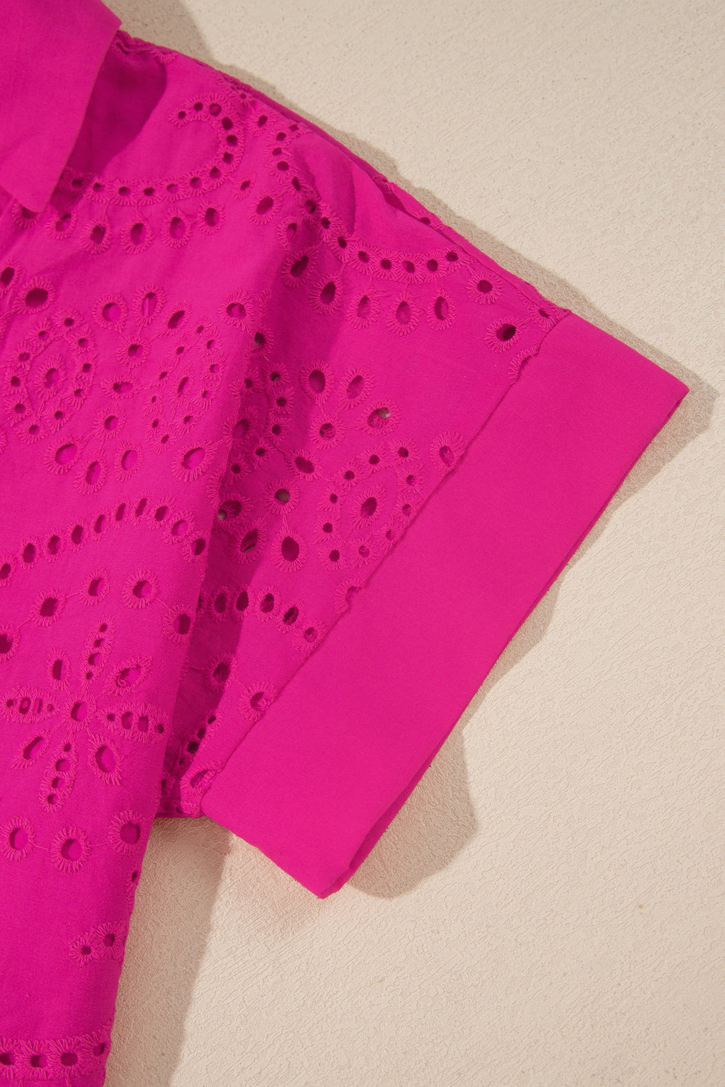 Rose Red Solid Color Eyelet Embroidered T Shirt Mini Dress