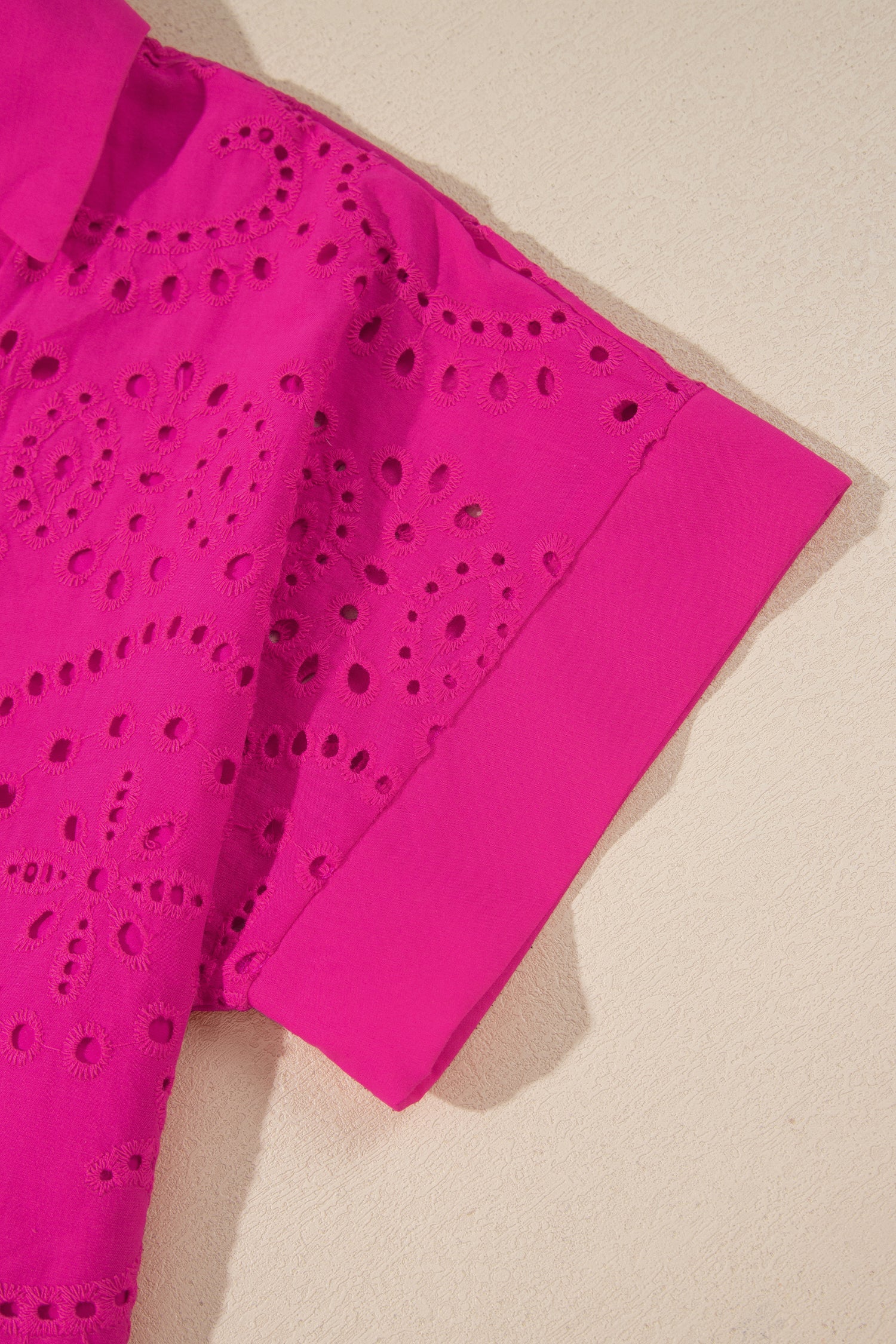 Rose Red Solid Color Eyelet Embroidered T Shirt Mini Dress