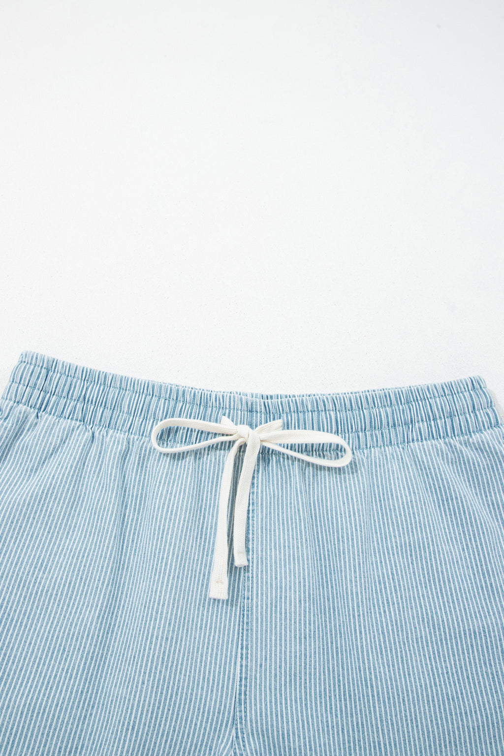 Blue Stripe Plus Size Contrast Drawstring Elastic Waist Denim Shorts