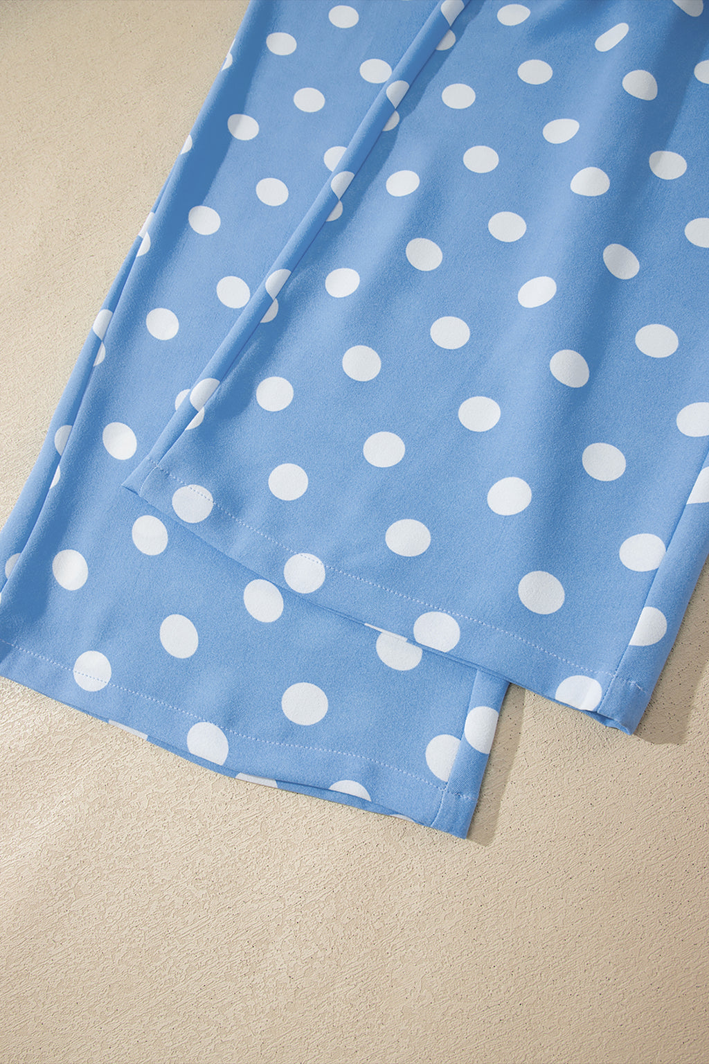 Sky Blue Polka Dot Print Patched Pocket Mid-rise Straight Leg Pants