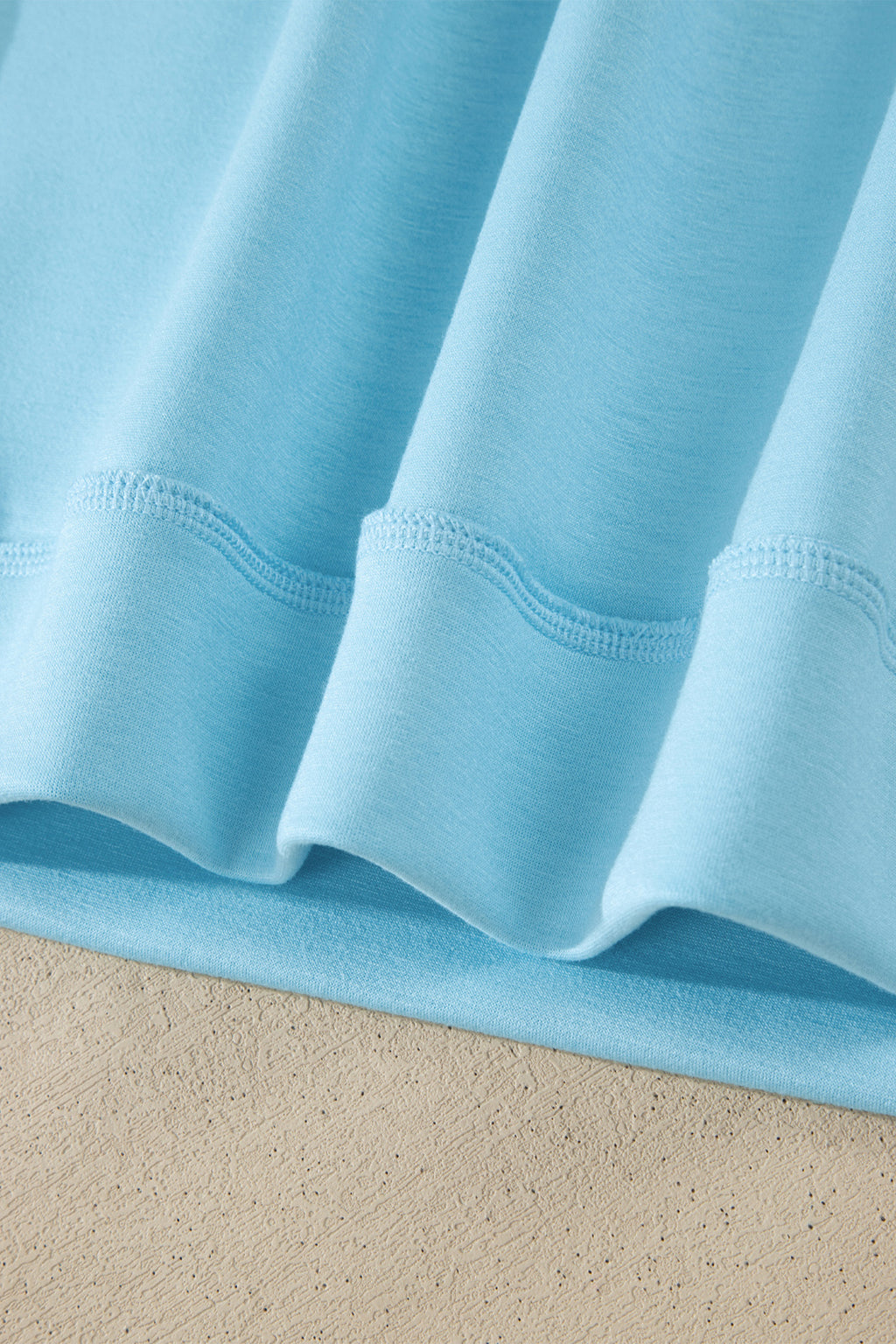 Mist Blue Solid Color Exposed Seam Mock Neck Oversize Tee Casual Shorts 2pcs Outfit