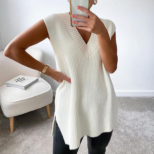 New Autumn And Winter Sweater Tops Solid Color Sweater Vest