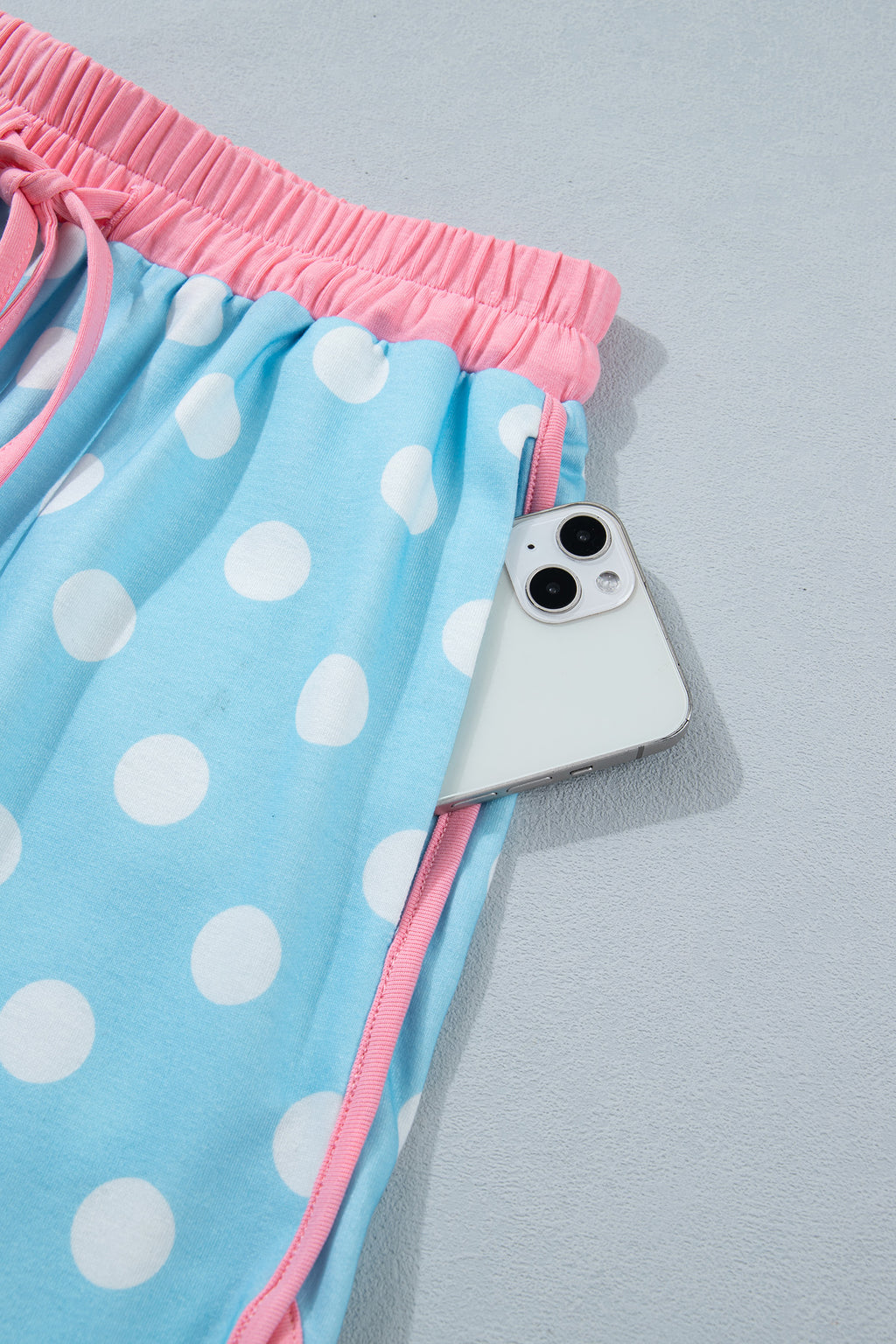 Sky Blue Polka Dot Contrast Edge Casual Short Set