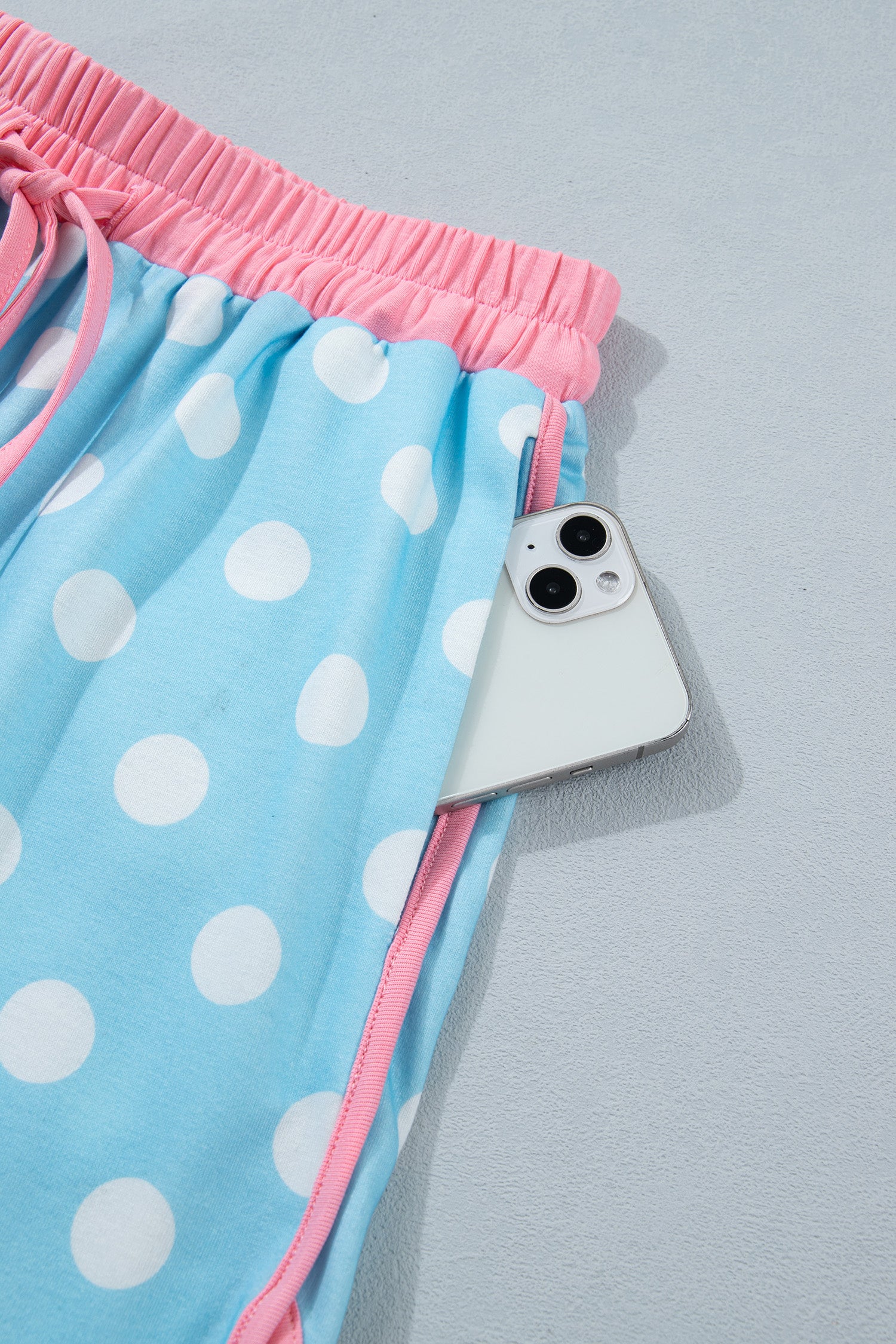Sky Blue Polka Dot Contrast Edge Casual Short Set