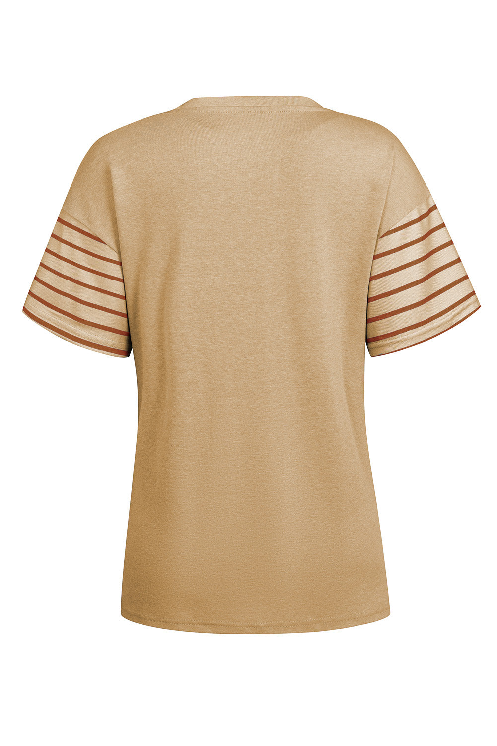 Tan Color Block Striped Detail Loose T Shirt