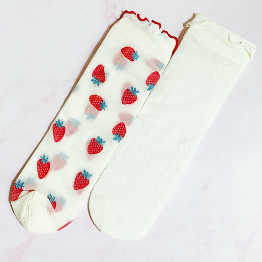 Dots And Strawberries Sheer Socks Set Of 2 Pairs by Ellisonyoung.com