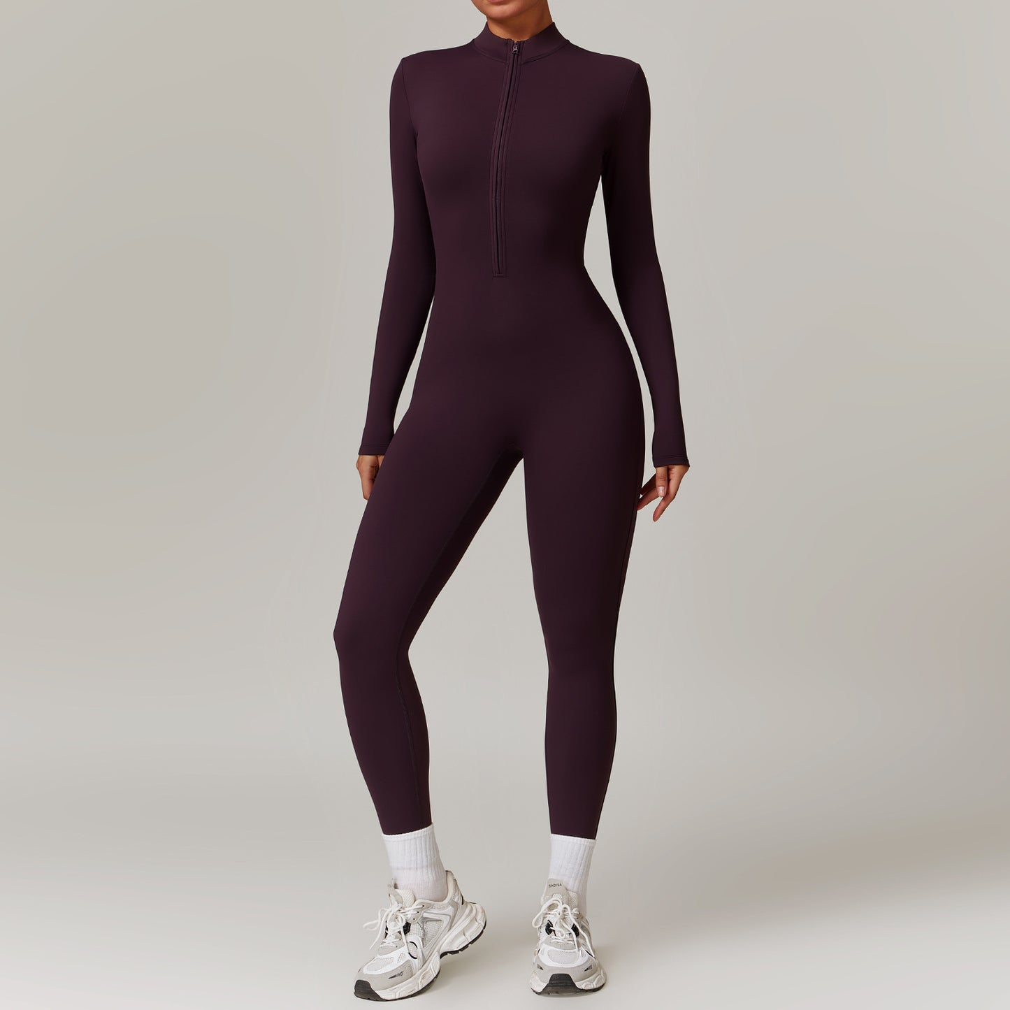 Warm Zipper Long-Sleeved Jumpsuit Yoga Fitness Sports Pants Bodysuit