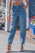 Sky Blue Medium Wash Cuffed Barrel Jeans