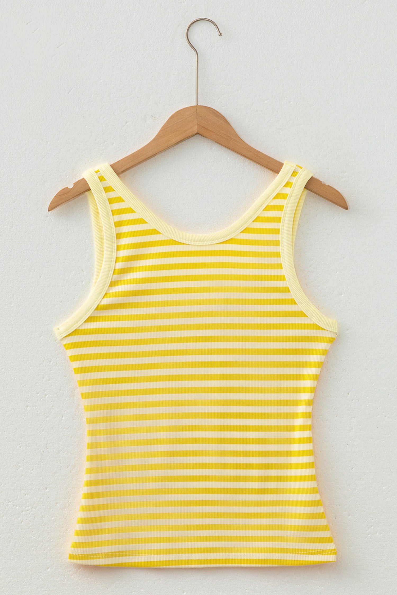 Yellow Stripe Ribbed Knit Slim Tank Top
