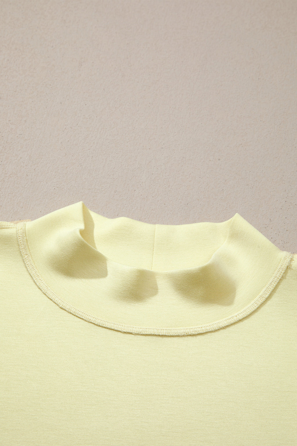 Yellow Cream Solid Color Exposed Seam Mock Neck Oversize Tee Casual Shorts 2pcs Outfit