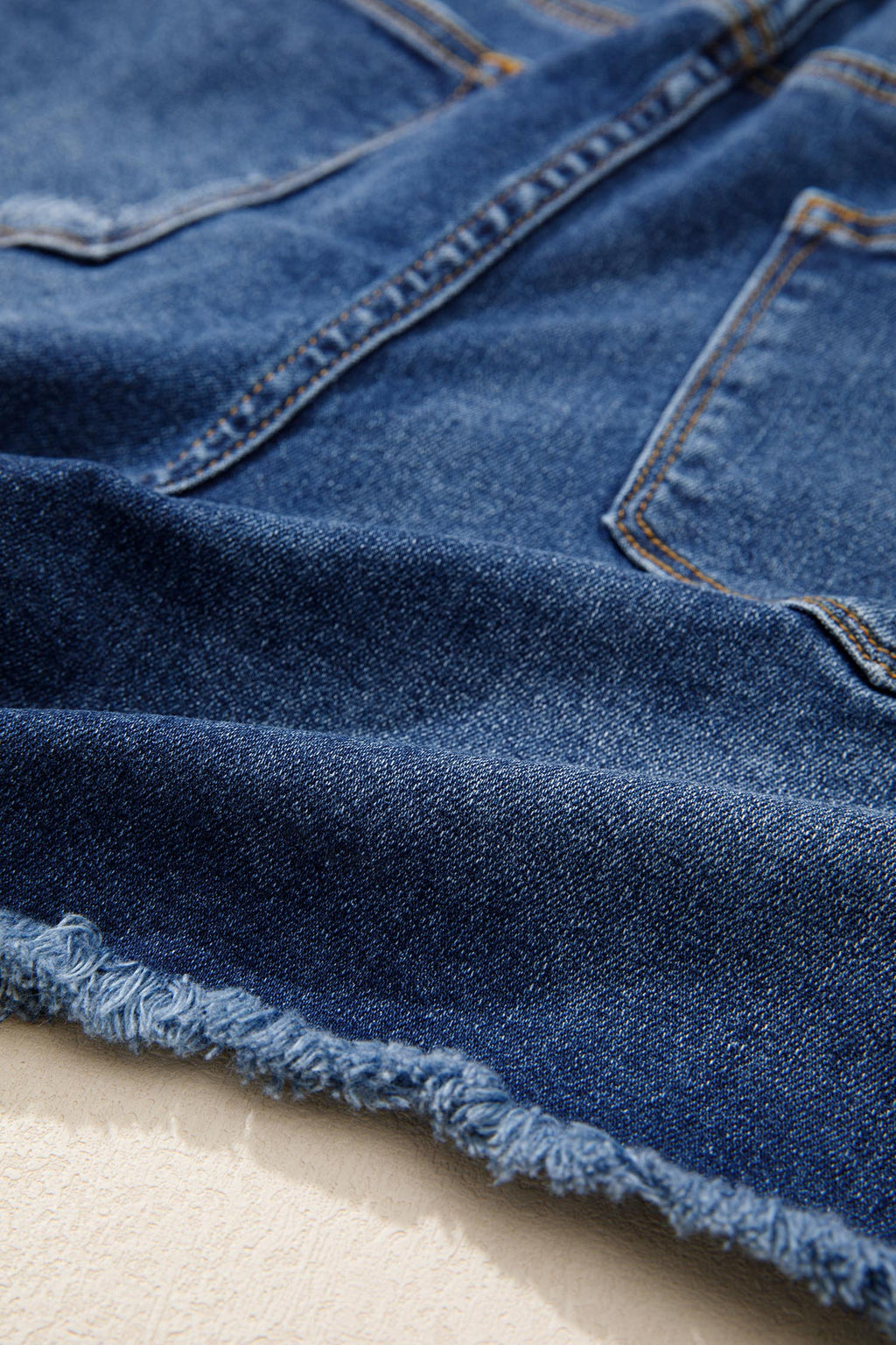 Sail Blue Asymmetric Raw Hem Distressed Whiskery Denim Shorts