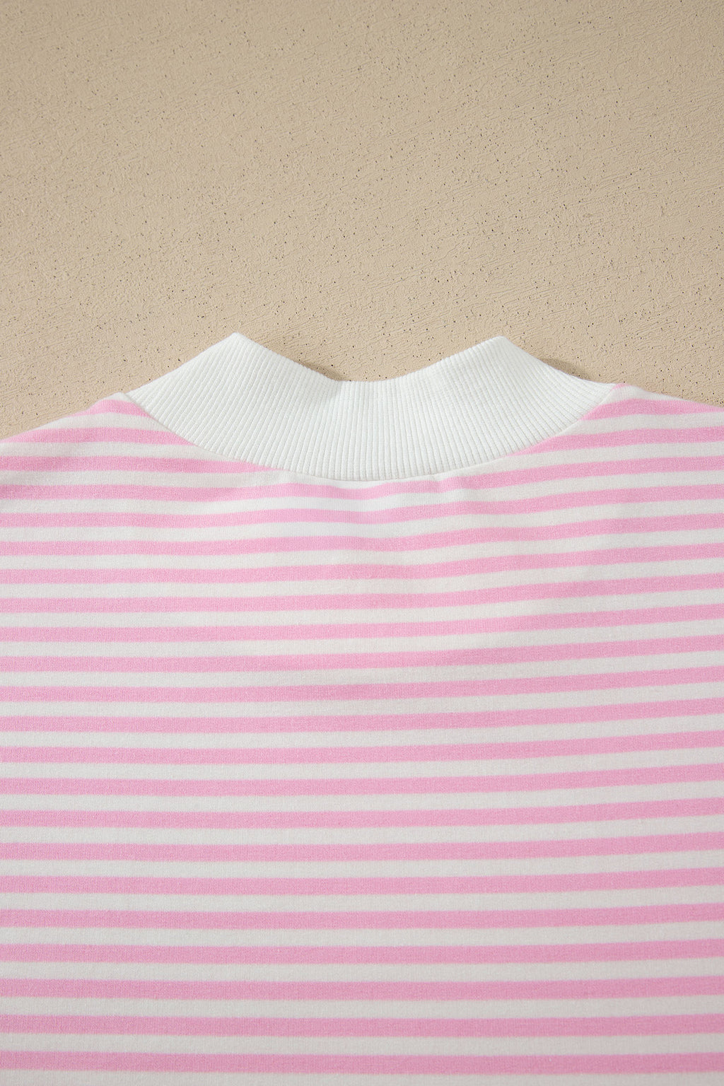 Pink Stripe Cuffed Short Sleeve Contrast Mock Neck Tee Dress