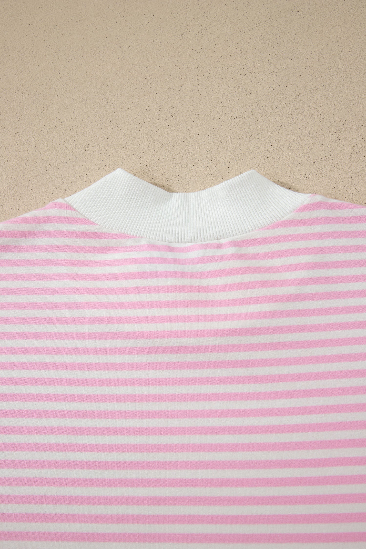 Pink Stripe Cuffed Short Sleeve Contrast Mock Neck Tee Dress