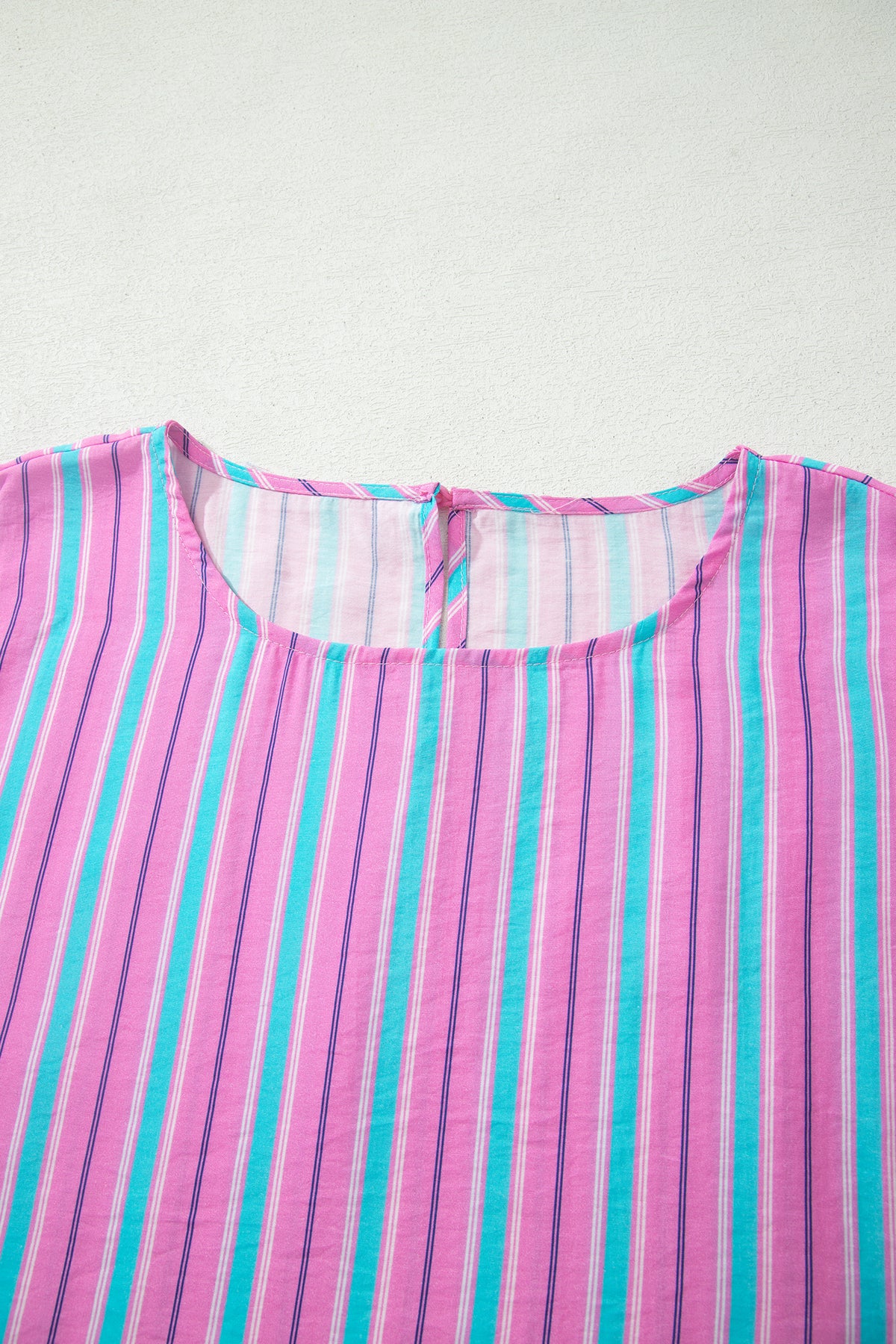 Pink Stripe Dolman Short Sleeve Blouse Drawstring Elastic Waist Loose Short Set