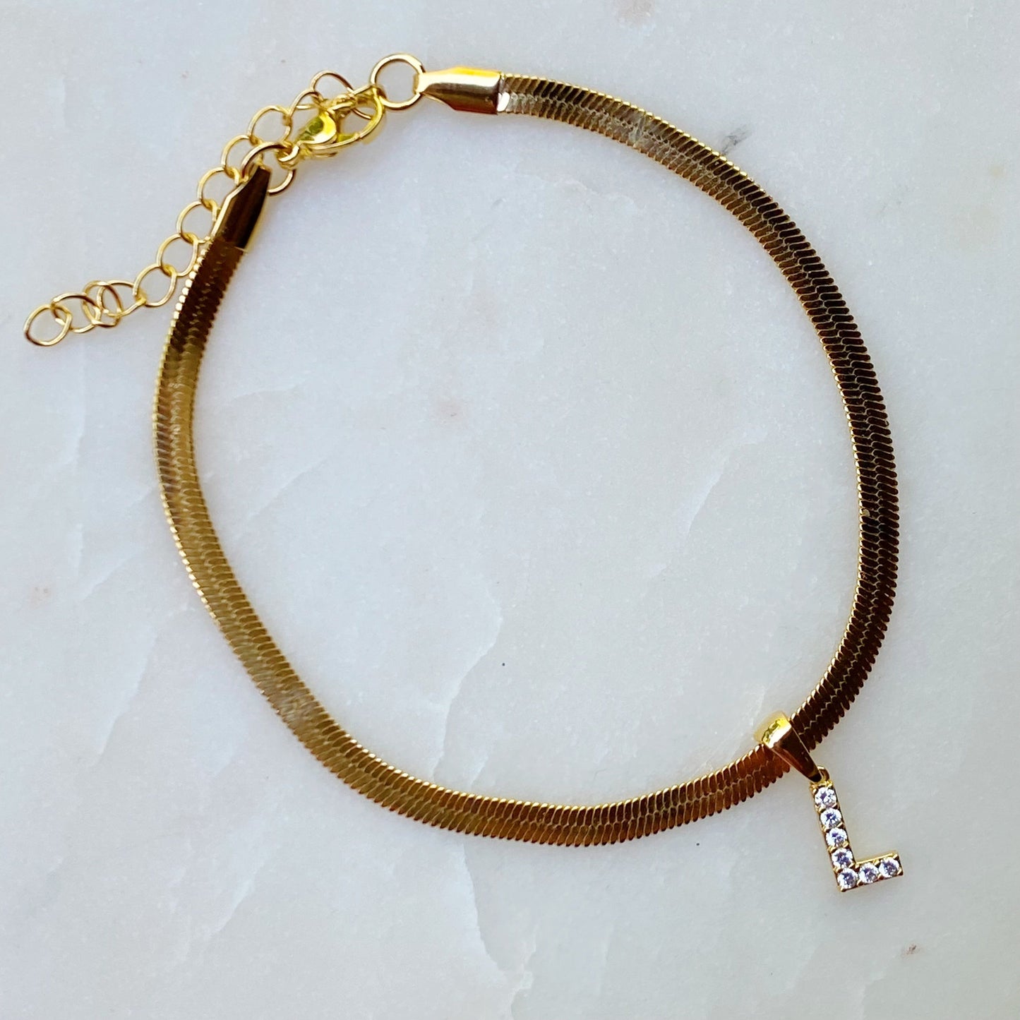 Herringbone Chain Initial Anklet by Ellisonyoung.com