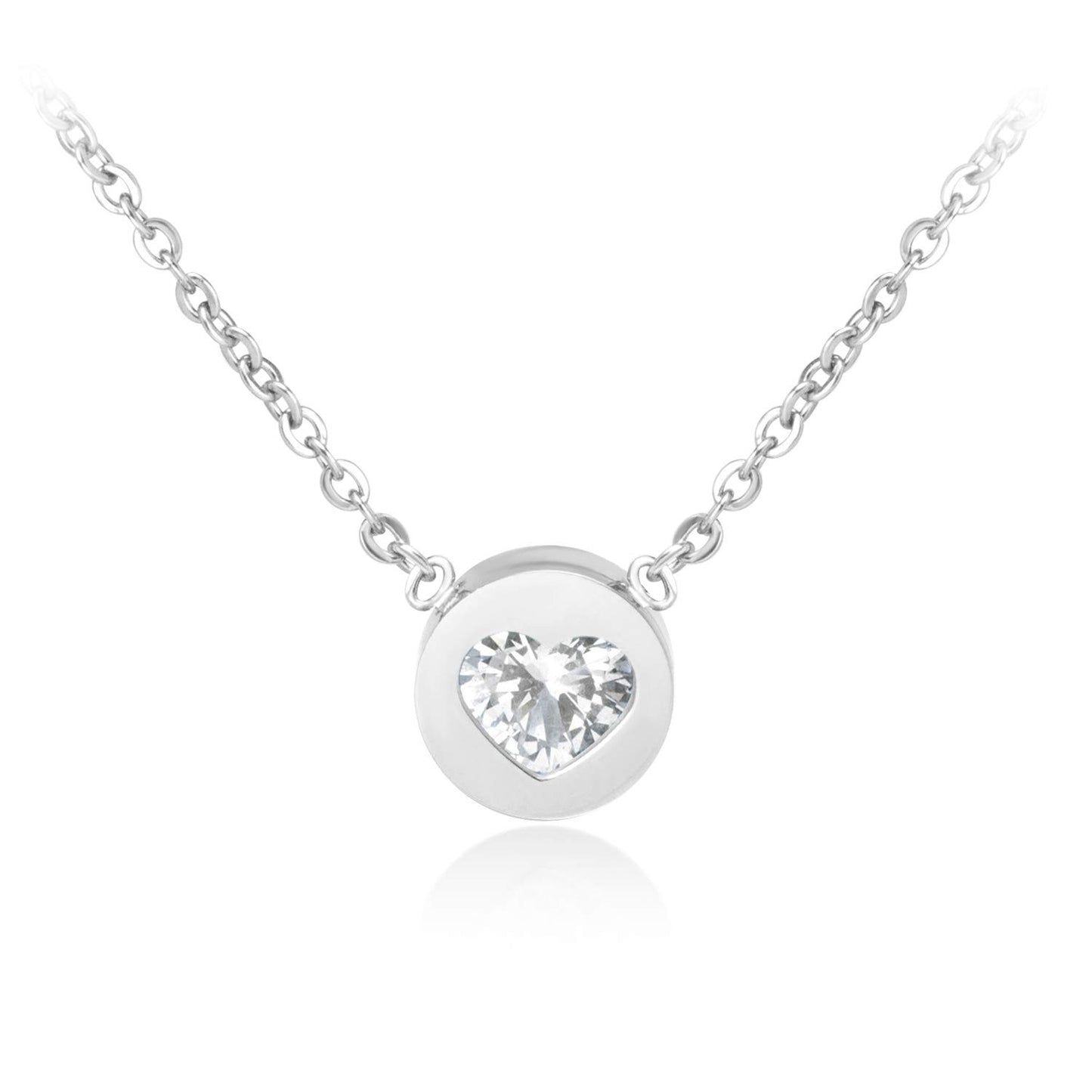 555Jewelry Womens Stainless Steel Heart CZ Engraved Round Disc Pendant Necklace