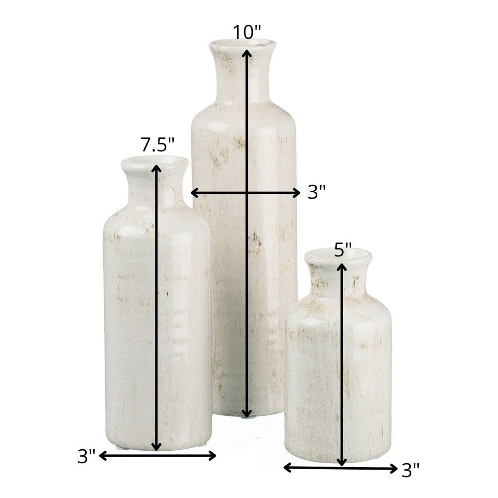 Sullivans White Ceramic Vase Set, Farmhouse Decor, Home Decorative Vase, Vases For Your Kitchen, Bedroom, Office, Living Room, Bathroom, & Shelf Centerpiece Table Decorations (CM2333)