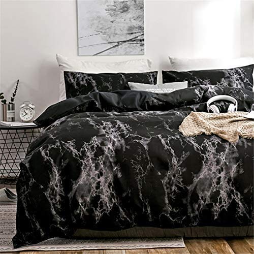 Bsmilly Marble Duvet Covers Queen Size Black Marble Bedding Set with Soft and Warm Brushed Microfiber Men Women Modern Abstract Comforter Cover with Zipper Closure, Queen Size