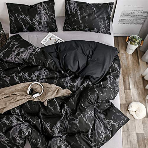 Bsmilly Marble Duvet Covers Queen Size Black Marble Bedding Set with Soft and Warm Brushed Microfiber Men Women Modern Abstract Comforter Cover with Zipper Closure, Queen Size