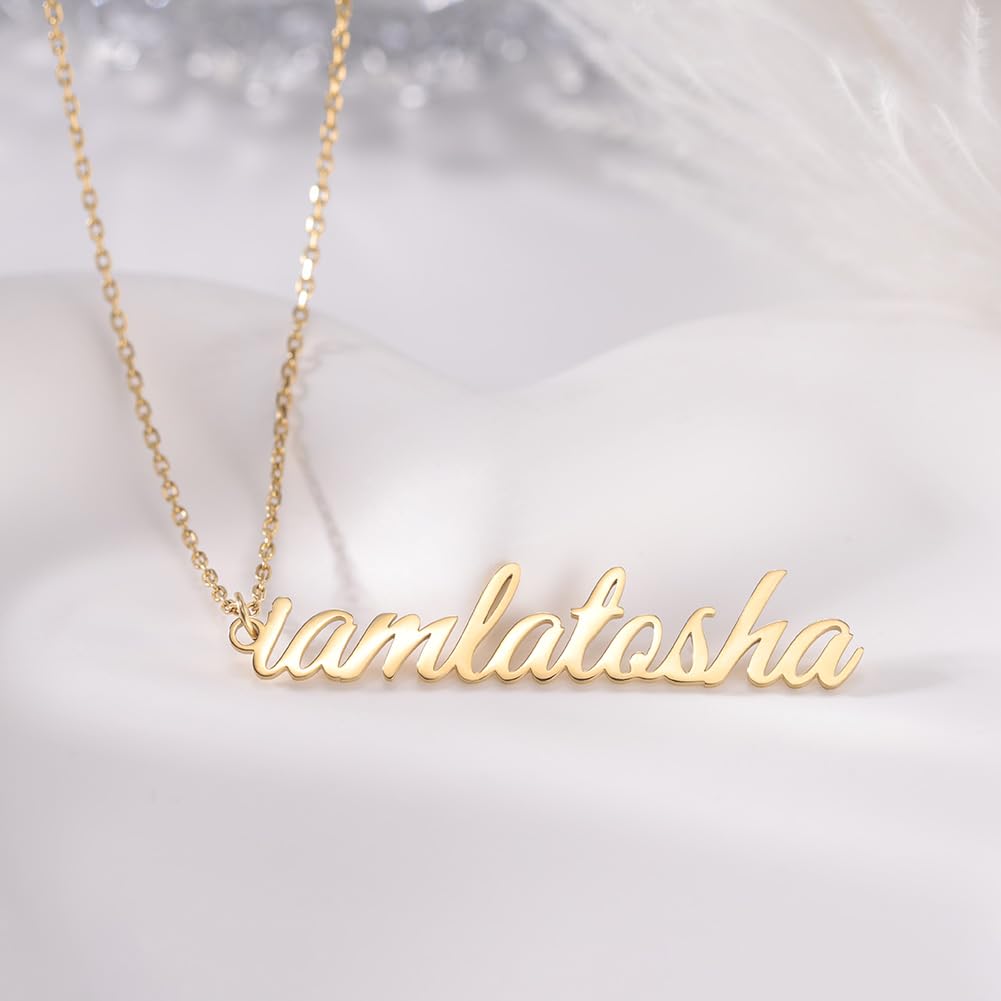 TinyName Custom Name Necklace Personalized 18K Gold Plated Nameplate Customized Jewelry Gift for Women