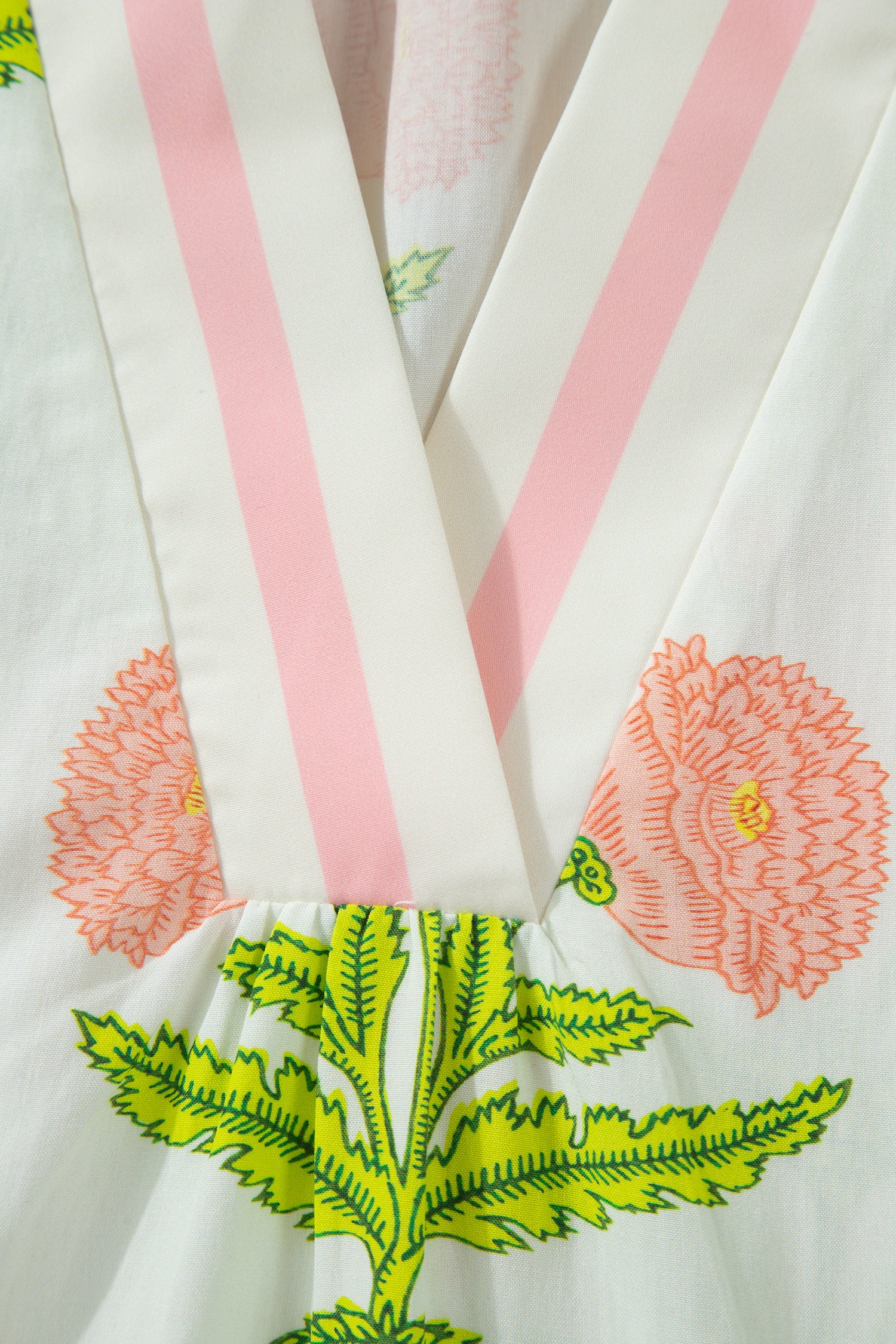 Pink Plus Size Floral Print Striped Trim V Neck Blouse