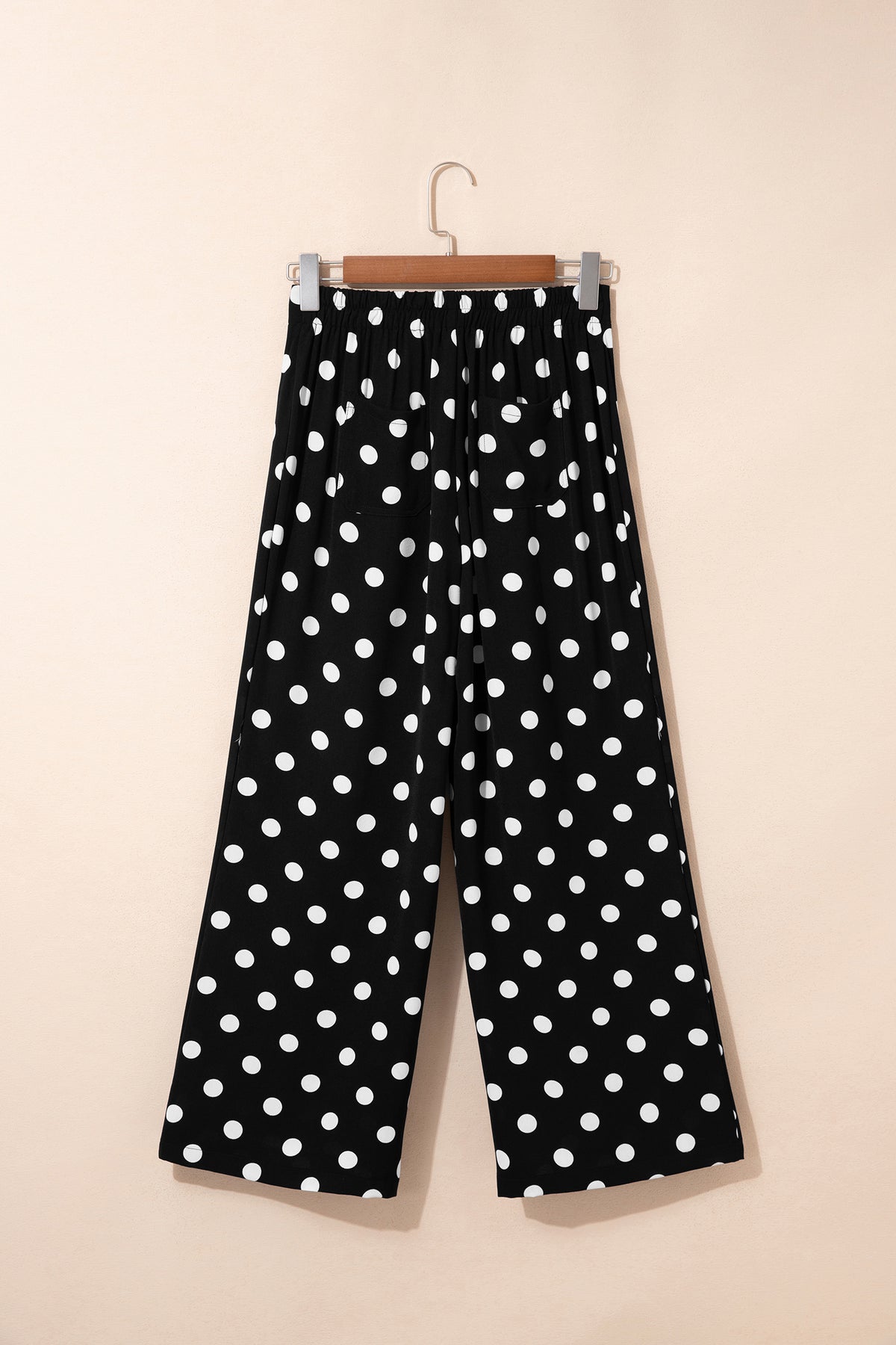 Black Polka Dot Print Patched Pocket Mid-rise Straight Leg Pants