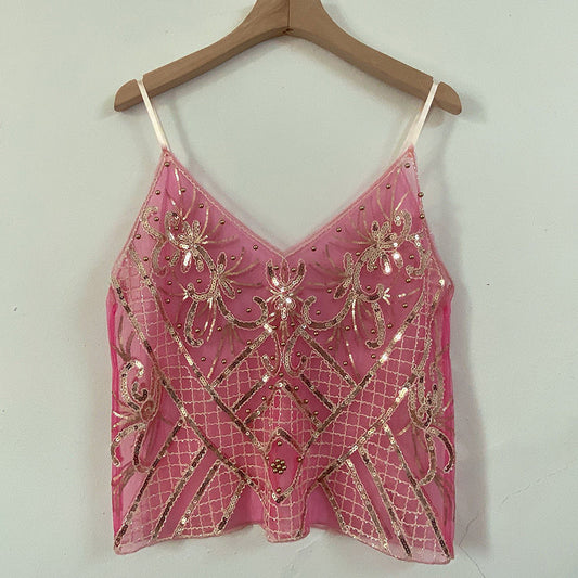 Heavy Embroidery Sequins Beaded Inner V-neck Vest