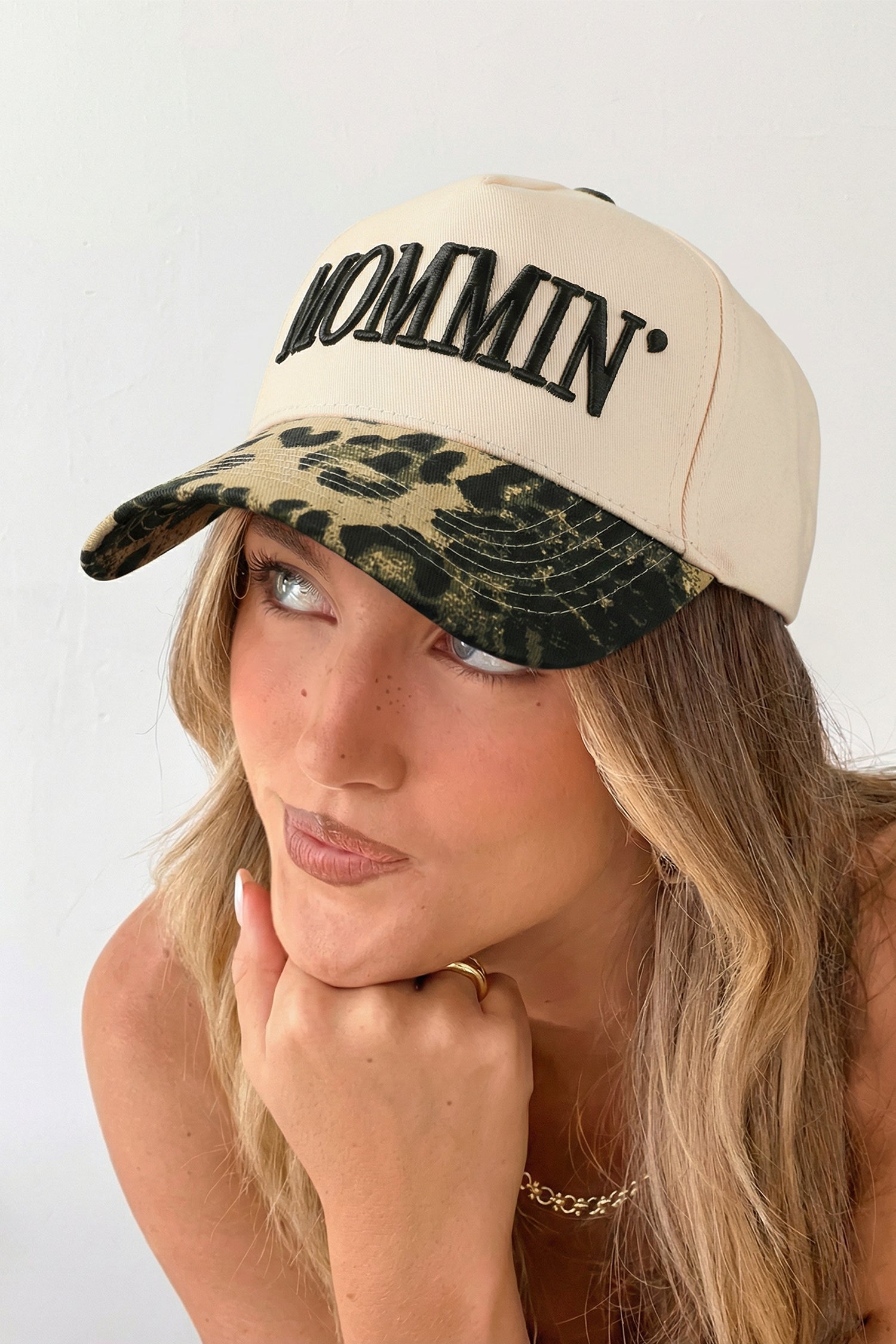 Black MOMMIN Embroidered Leopard Contrast Brim Baseball Cap
