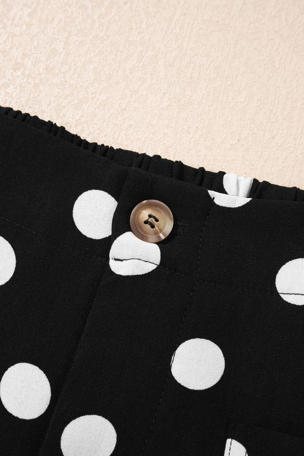 Black Polka Dot Print Patched Pocket Mid-rise Straight Leg Pants