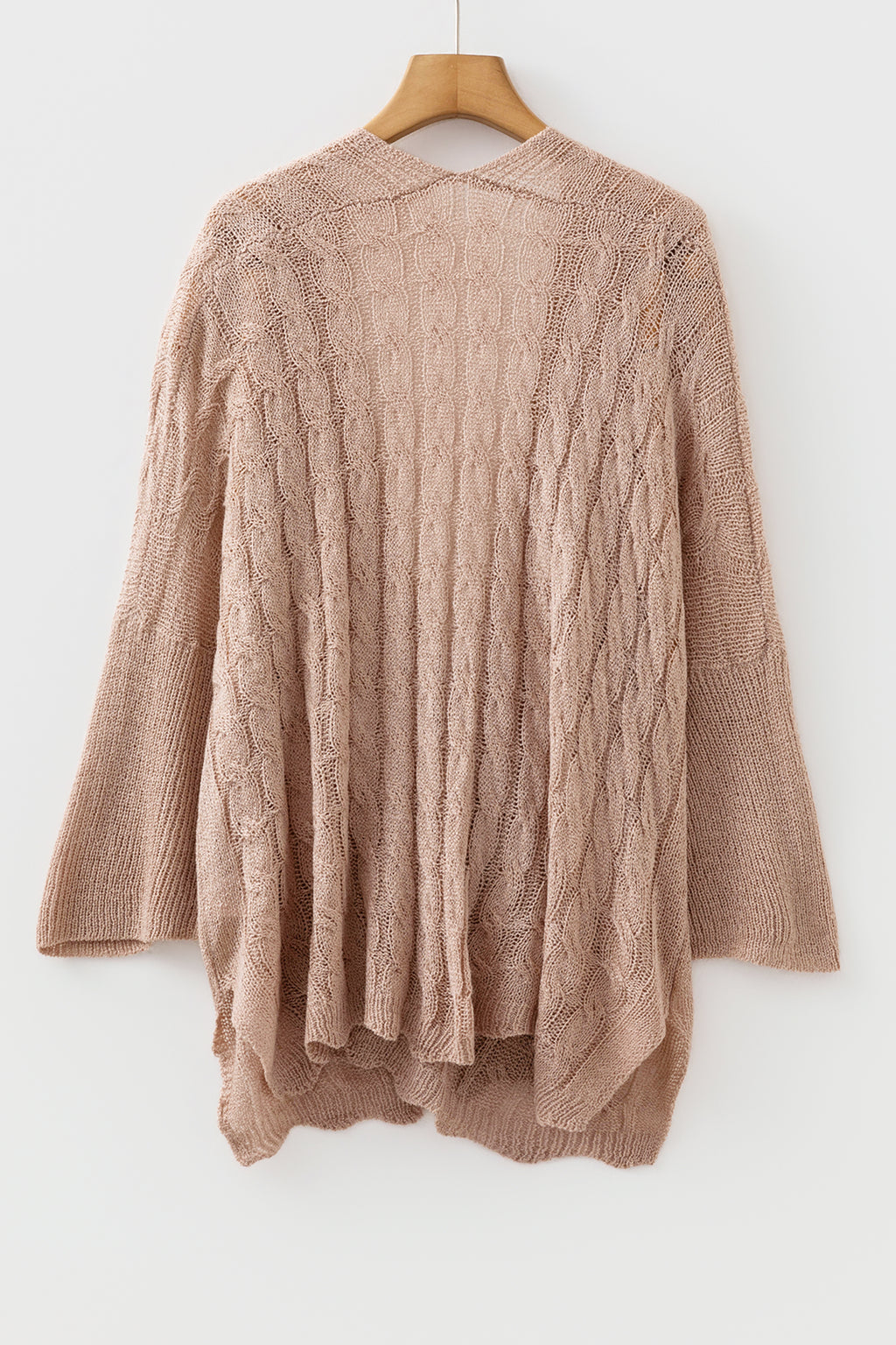 Pink Drop Shoulder Crochet Knit Open Front Cardigan