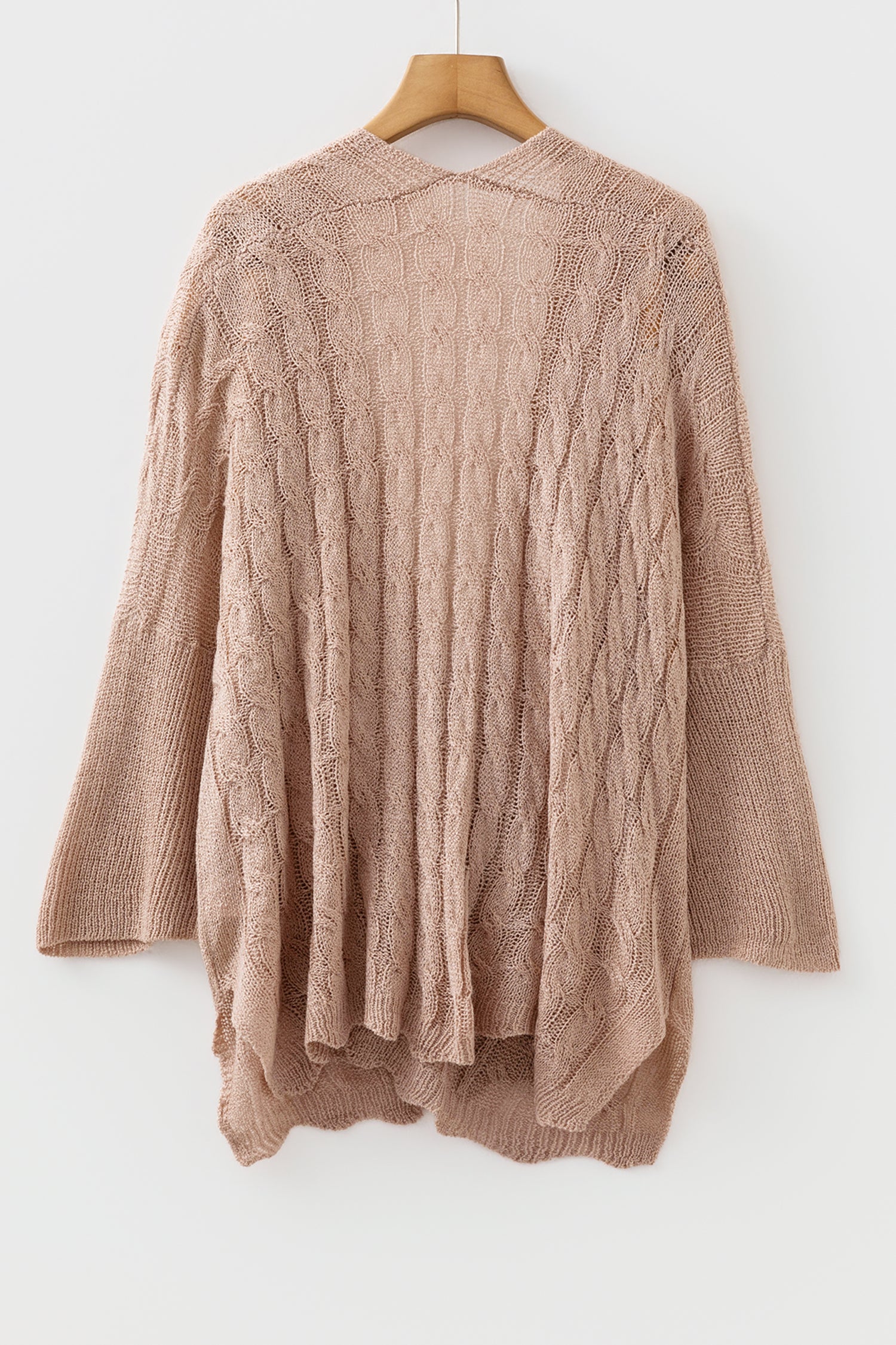 Pink Drop Shoulder Crochet Knit Open Front Cardigan