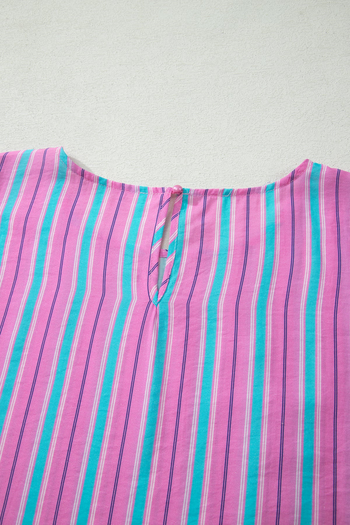 Pink Stripe Dolman Short Sleeve Blouse Drawstring Elastic Waist Loose Short Set