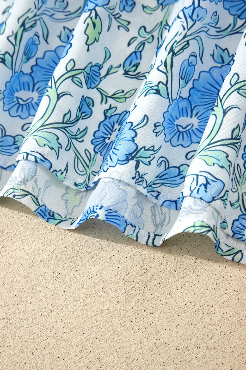 Sky Blue Floral Striped Patchwork Knot Straps 2pcs Short Set