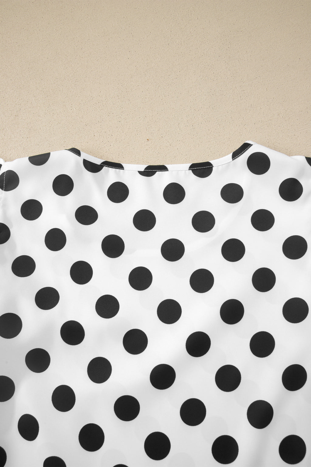 White Polka Dot Print Ruffled Short Sleeve Blouse