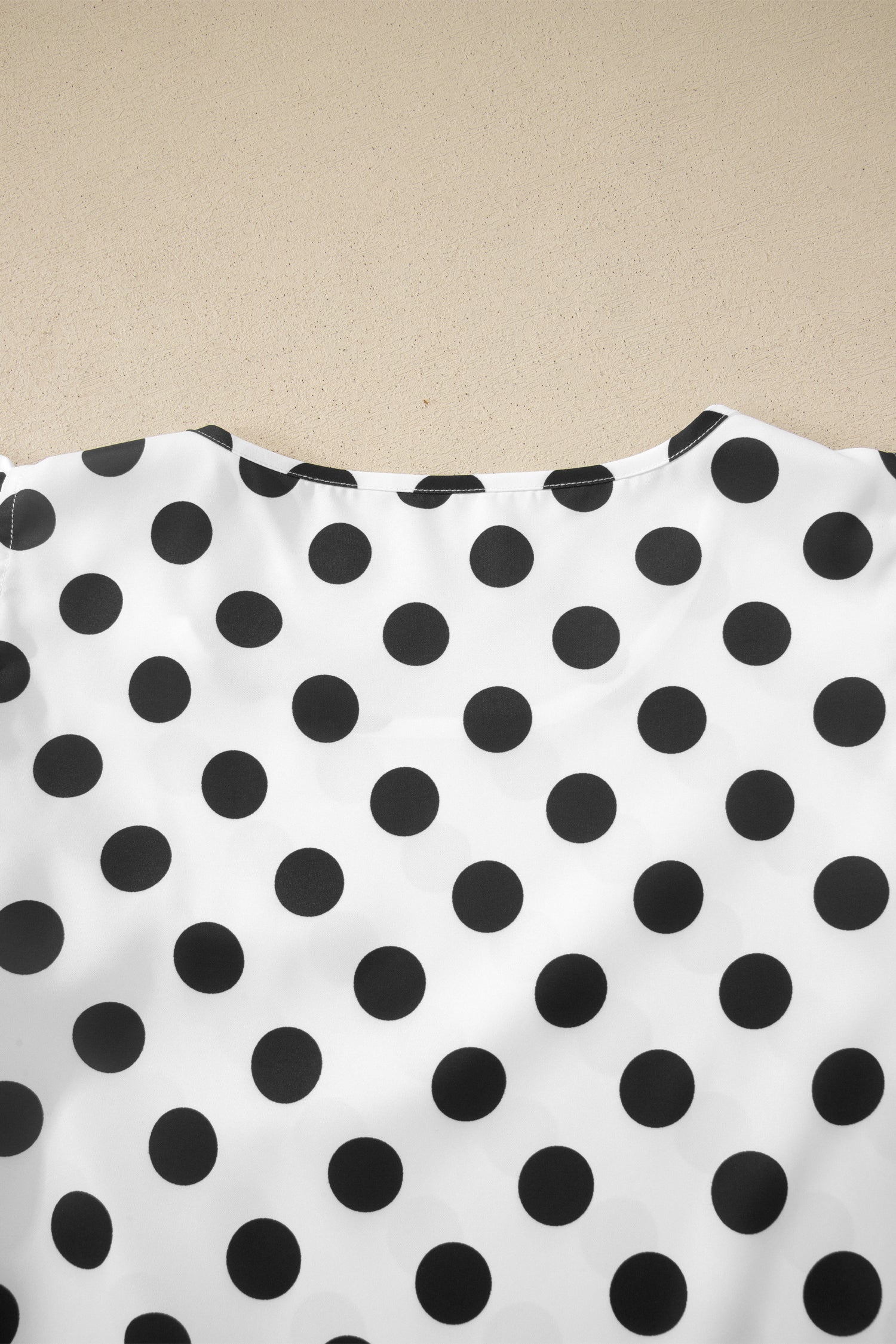 White Polka Dot Print Ruffled Short Sleeve Blouse