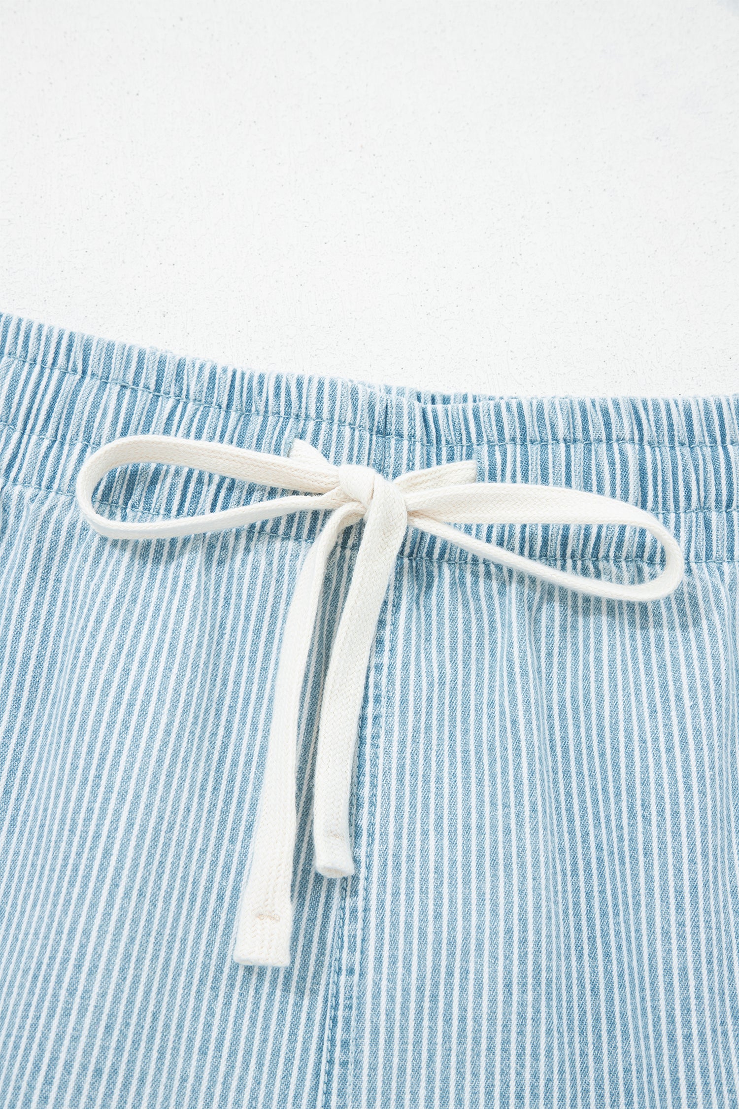 Blue Stripe Plus Size Contrast Drawstring Elastic Waist Denim Shorts