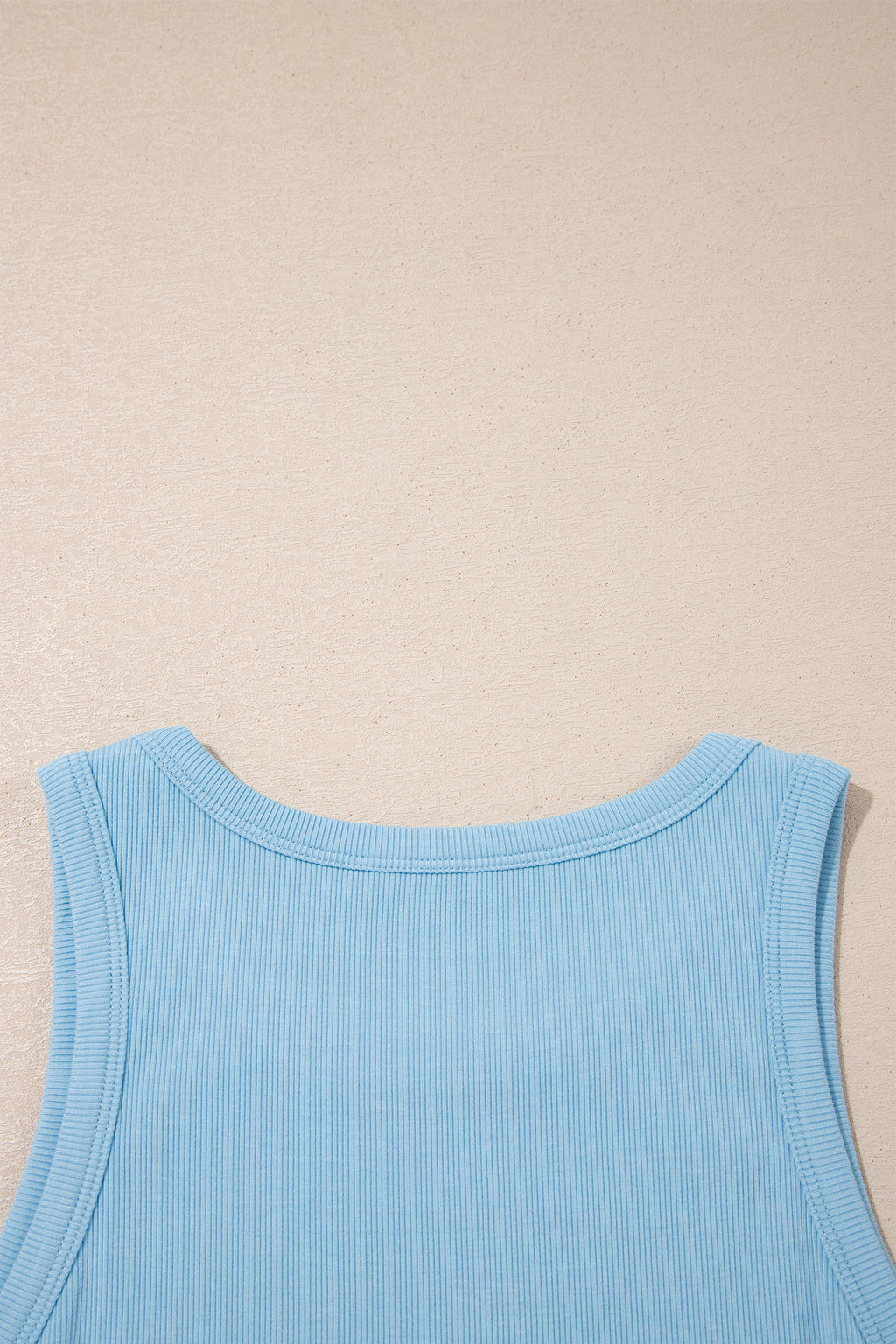 Mist Blue Ribbed Slim Tank Pocketed Wide Leg Shorts Set