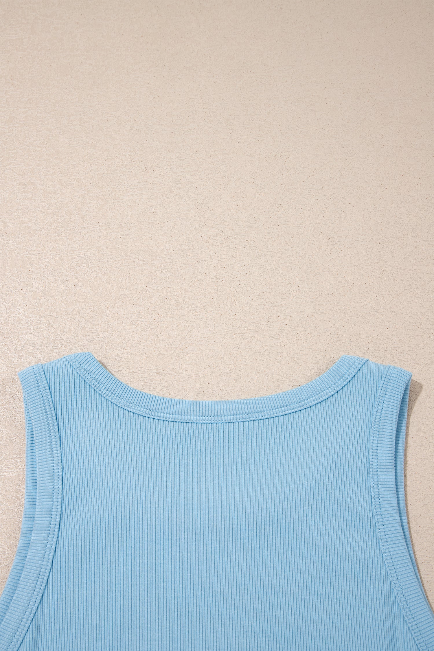 Mist Blue Ribbed Slim Tank Pocketed Wide Leg Shorts Set