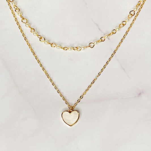 Layered Pearl Chain Heart Necklace by Ellisonyoung.com