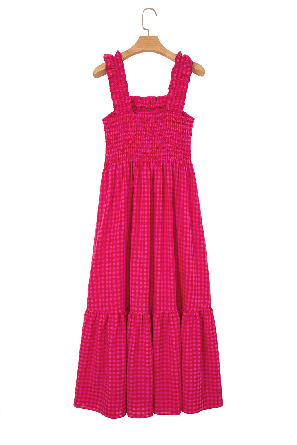 Red Plaid Square Neck Fit-and-flared Vacation Sundress