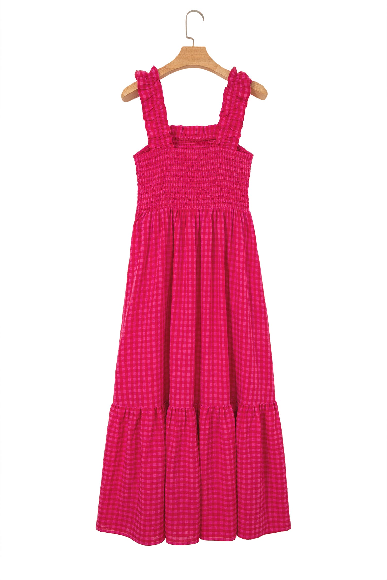 Red Plaid Square Neck Fit-and-flared Vacation Sundress