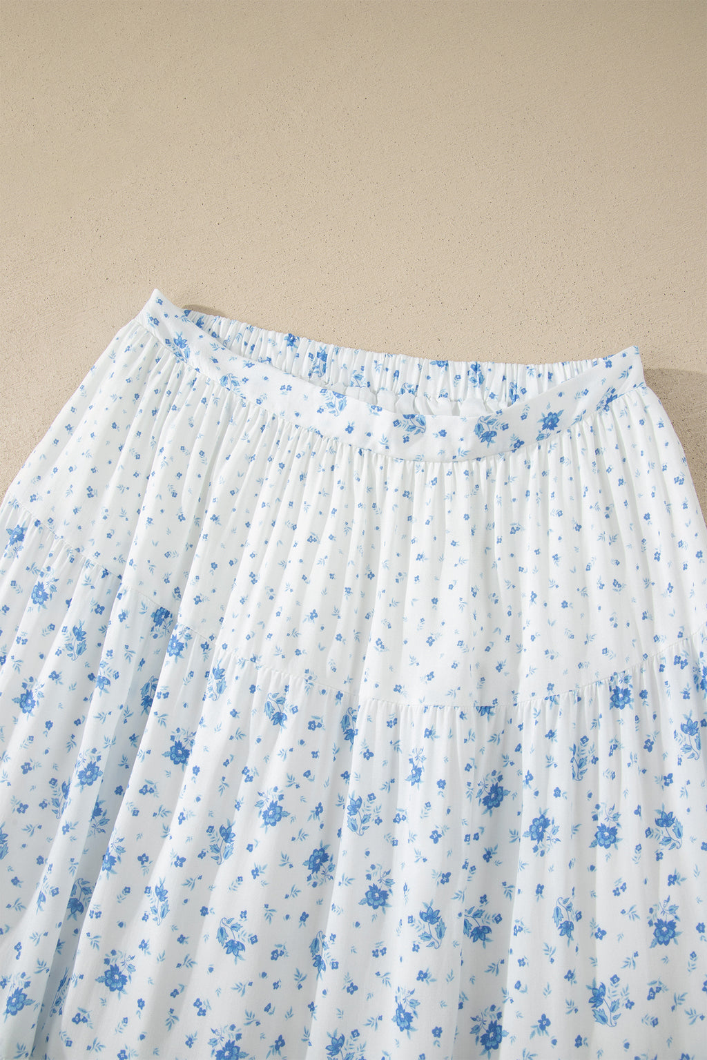 Sky Blue High Waist Tiny Floral Print Boho Maxi Skirt