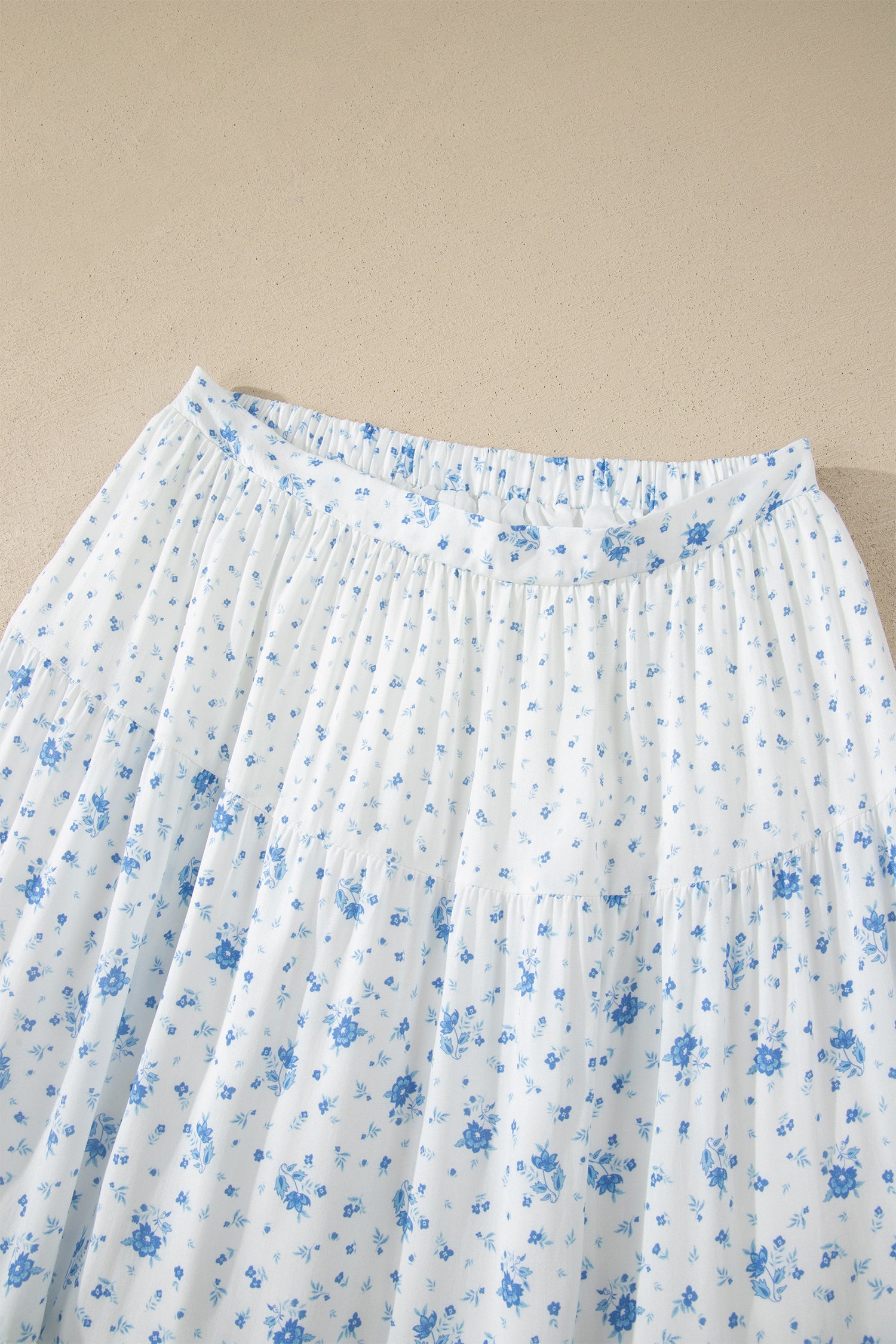 Sky Blue High Waist Tiny Floral Print Boho Maxi Skirt