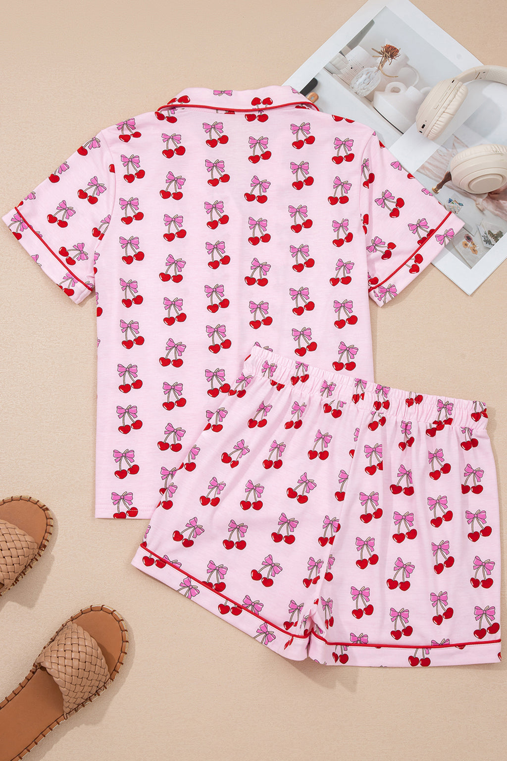 Pink Cherry/Bow Print Short Pajama Set