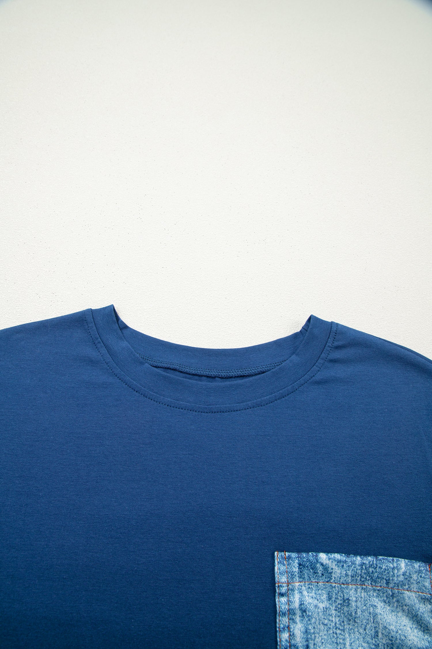 Sail Blue Color Block Chest Pocket Patched Casual Short Sleeve Top